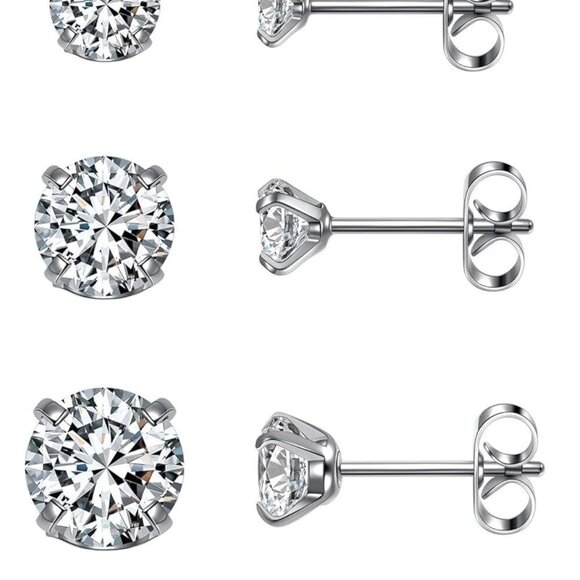 Jewelry - Hypoallergenic Stainless Steel Stud Earrings 5 Pairs CZ Round 3-8mm Jewelry